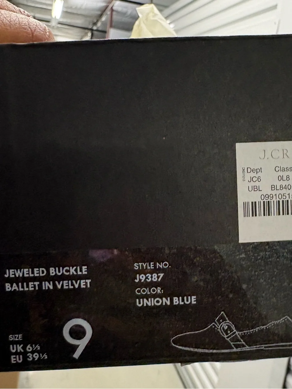 J. Crew Jeweled Buckle Ballet Flat in Velvet. Union Blue. Size 9. New.